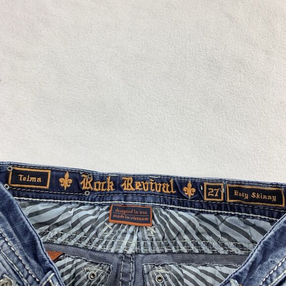 $174 Rock Revival Telma Easy Skinny Leg Jeans 27 Womens Medium Blue Wash Denim - Picture 3 of 8